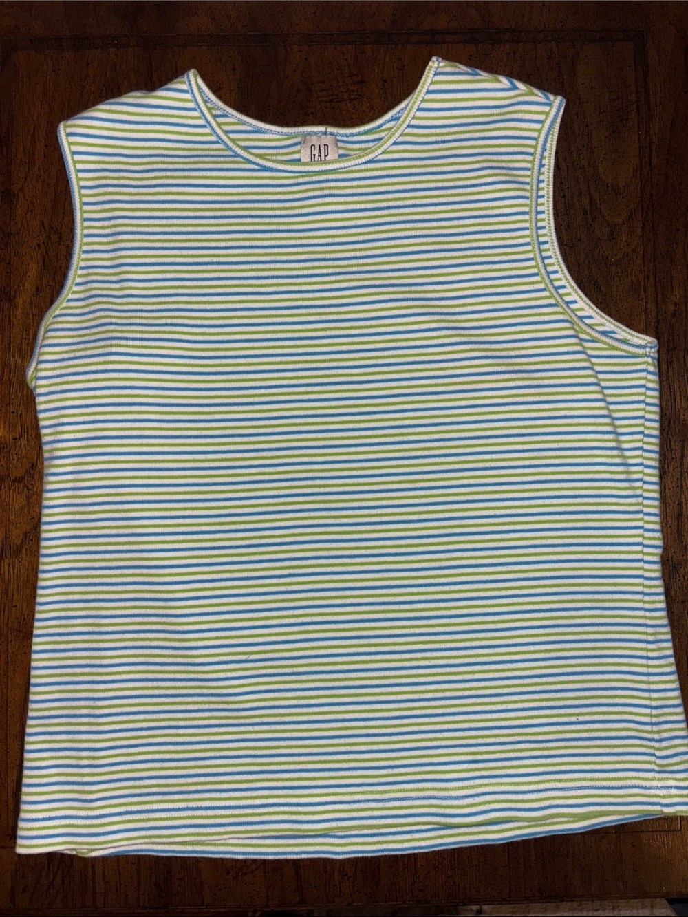 Vintage GAP Sleeveless Blue & Green Striped Top Size Large